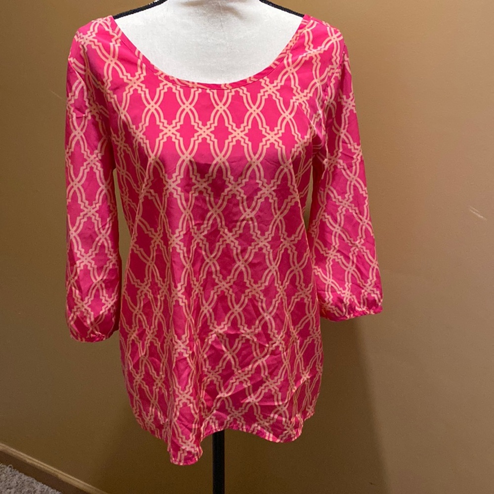 Womens Blue Rain hot pink /tan with low back and big bow size M